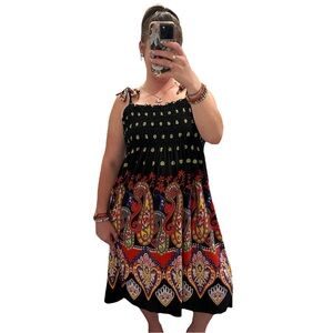 Lildy Fashion Sundress, Black with Yellow Polka Dots & Abstract Bottom, L/XL